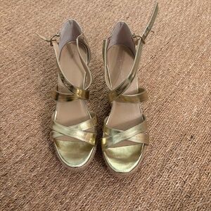 Boston Proper gold and rope wedges size 9